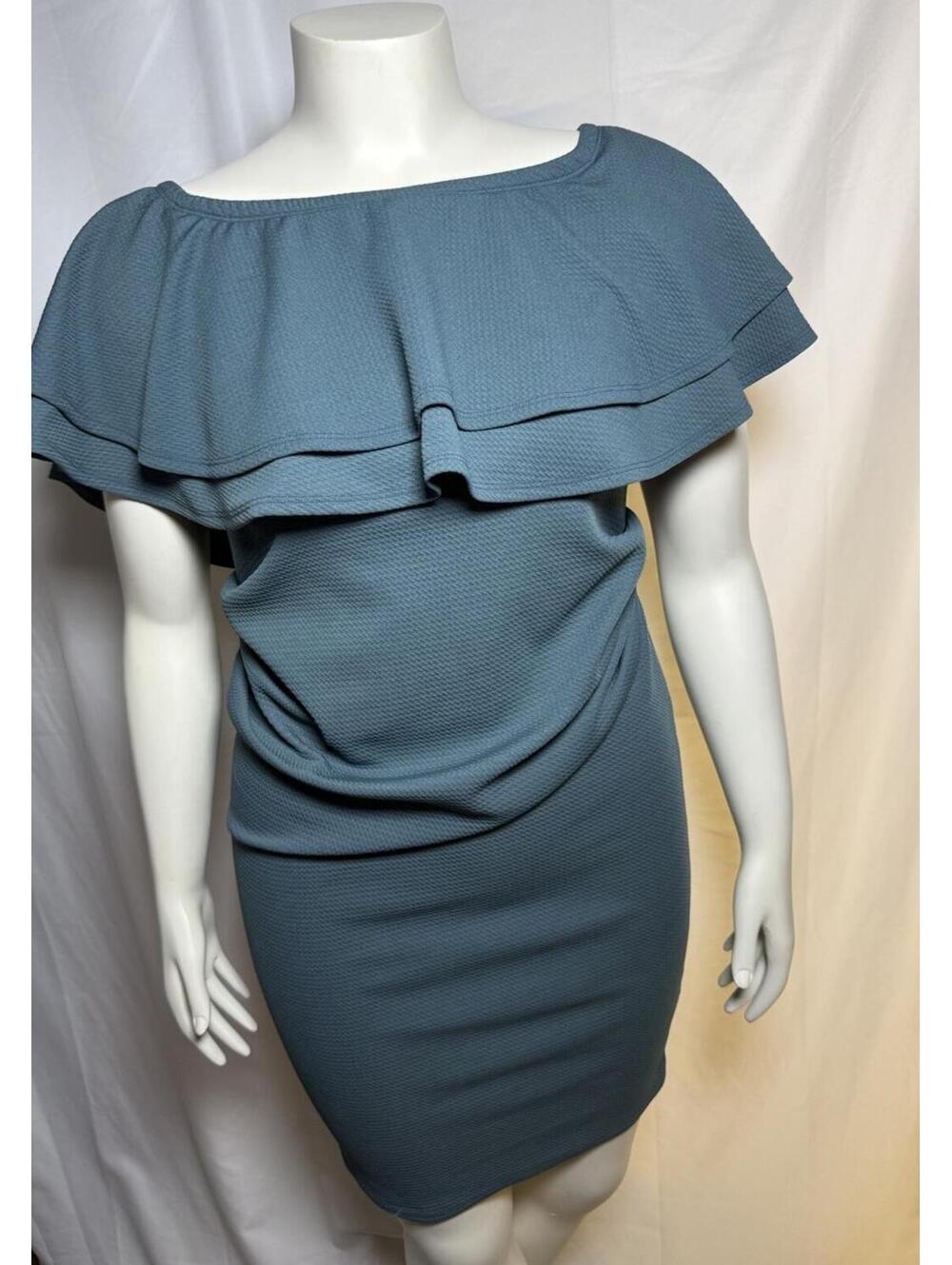 Hello Miz Maternity Womens Medium Teal Blue Off Shoulder Ruffle Bodycon Dress
